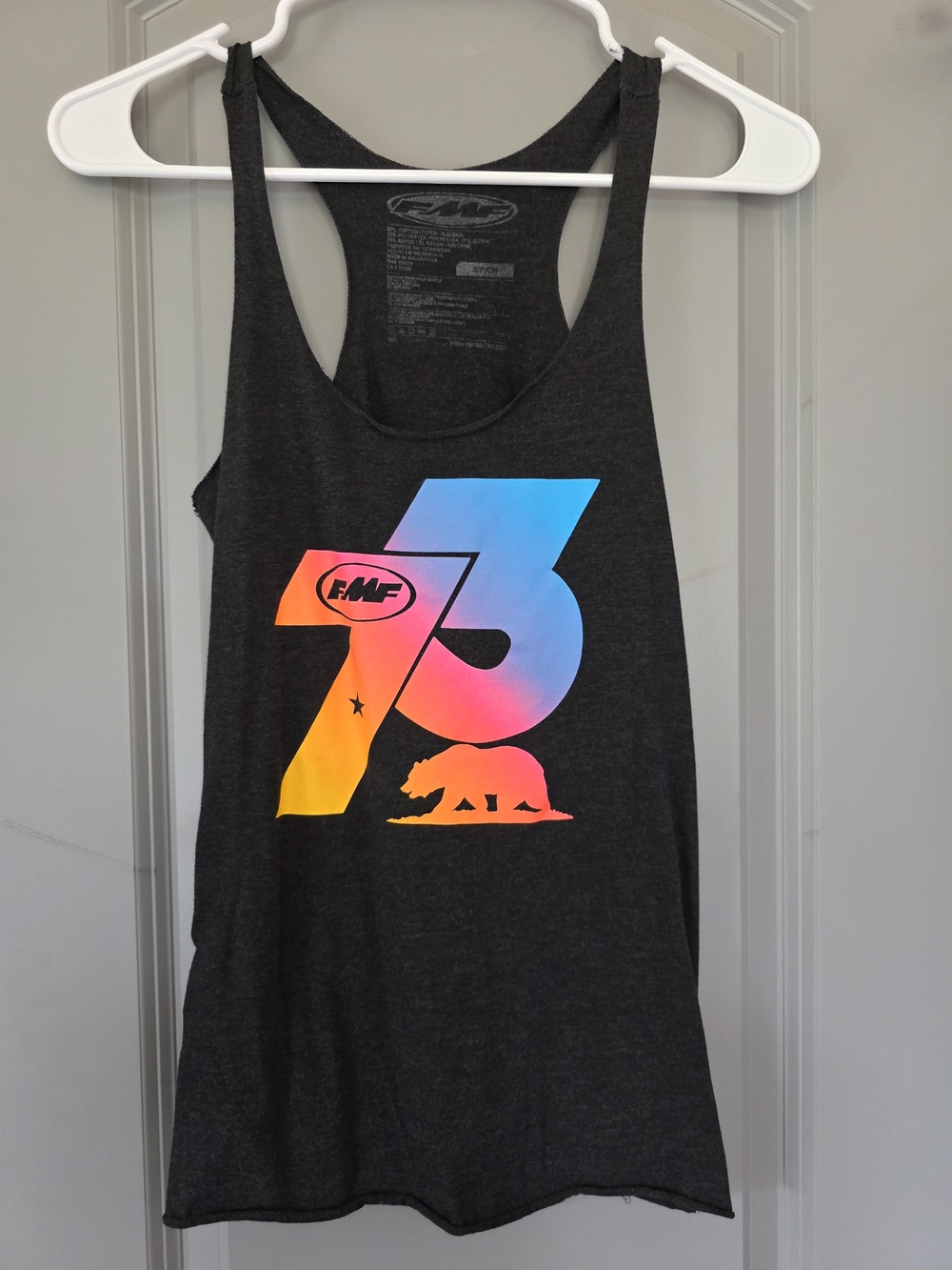 FMF Women’s Charcoal Racerback Tank with Gradient '73' Graphic